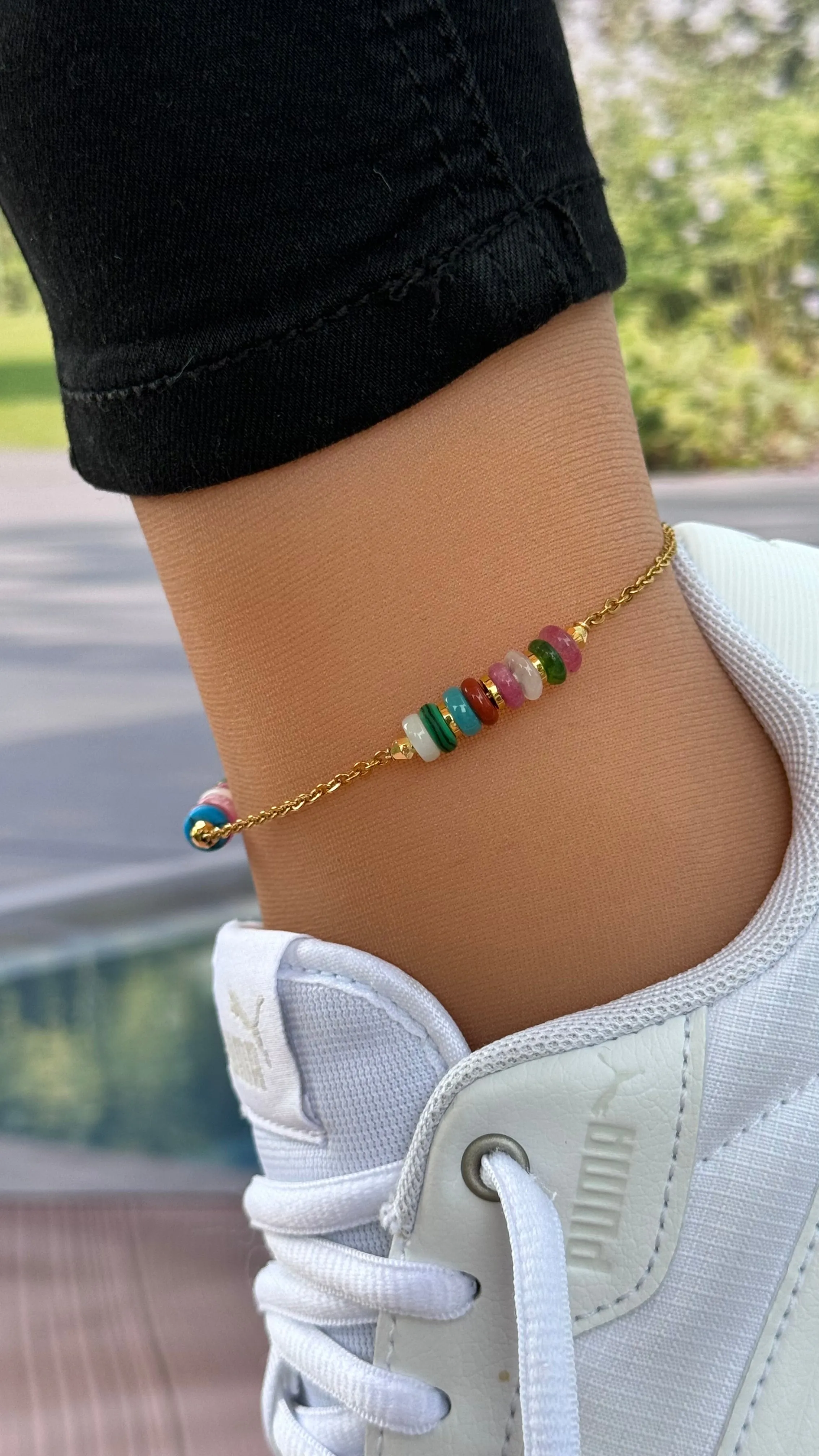 Natural Stones and Pearls Anklet