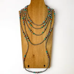 Navajo | Navajo Handmade 3mm-8mm Graduated Navajo Pearls with Various Colored Turquoise Spacers Necklace | Varying Lengths