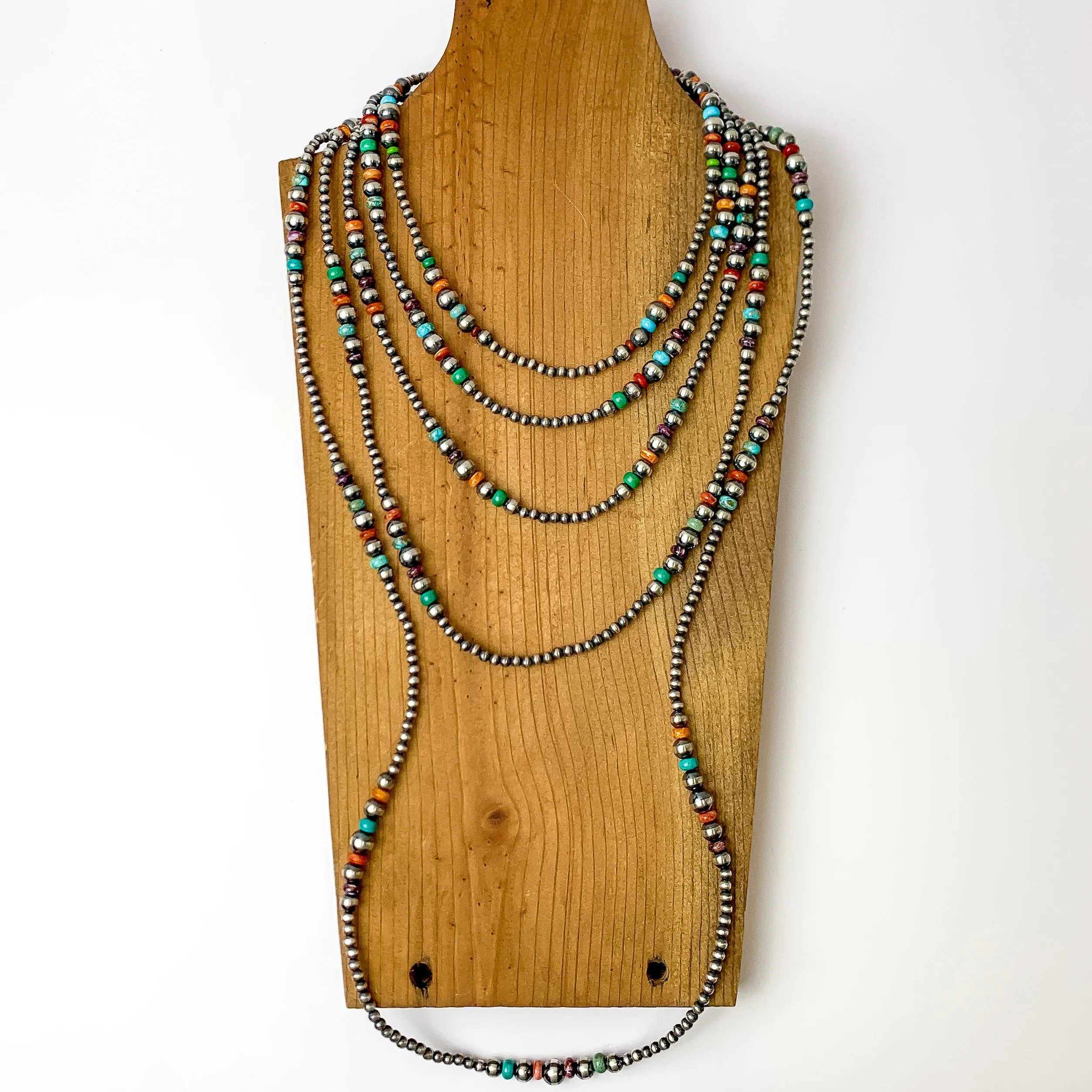 Navajo | Navajo Handmade 3mm-8mm Graduated Navajo Pearls with Various Colored Turquoise Spacers Necklace | Varying Lengths