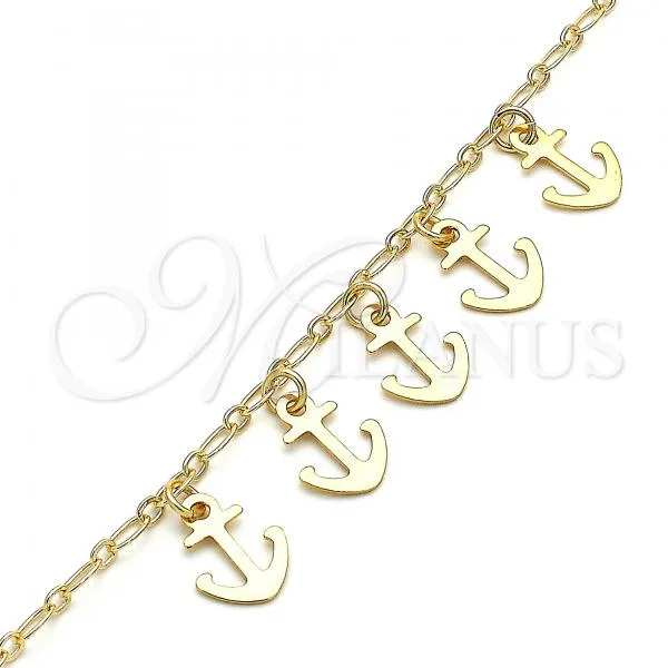 Oro Laminado Charm Anklet , Gold Filled Style Chunky Design, Polished, Golden Finish, 03.63.2192.10