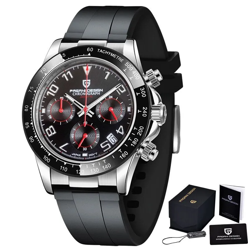 PAGANI DESIGN New Men Quartz Wristwatches Luxury Ceramic Bezel Chronograph Stopwatch Waterproof Stainless Steel Watch For Men