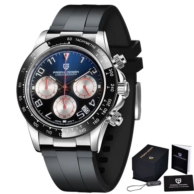 PAGANI DESIGN New Men Quartz Wristwatches Luxury Ceramic Bezel Chronograph Stopwatch Waterproof Stainless Steel Watch For Men