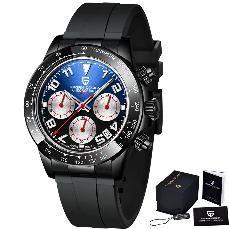 PAGANI DESIGN New Men Quartz Wristwatches Luxury Ceramic Bezel Chronograph Stopwatch Waterproof Stainless Steel Watch For Men