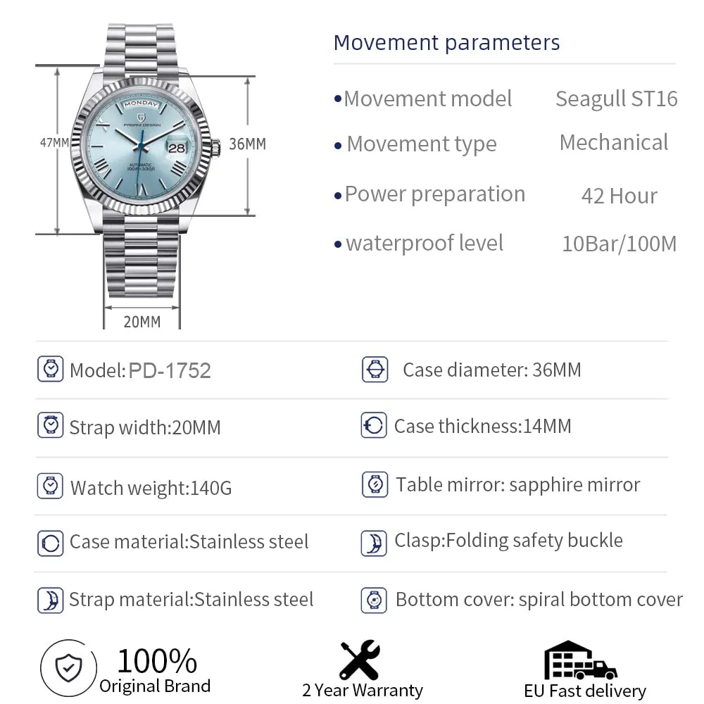 PAGANI DESIGN ST16 Latest Sapphire Mechanical Automatic Chronometer  Stainless Steel Luxury Diving Watch Relogio Masculino DD36