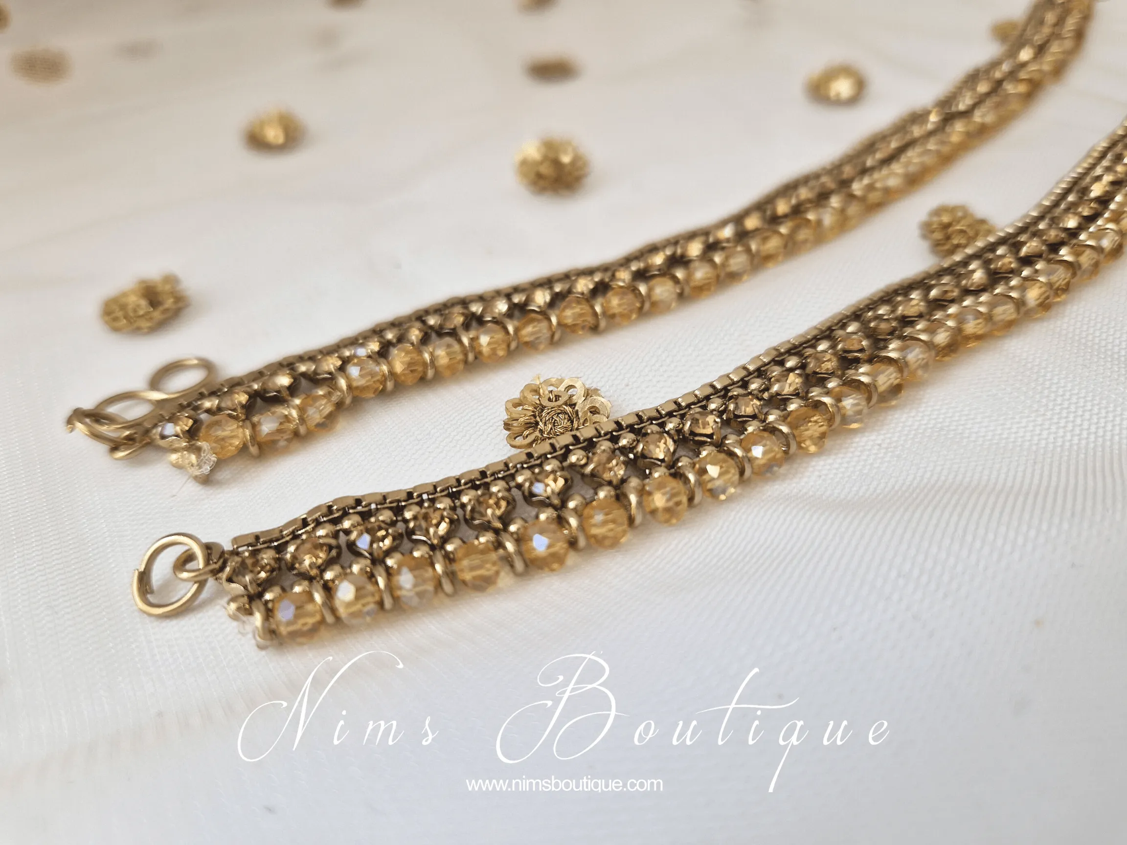Pair of Royal Antique Gold & Gold Stone Anklets