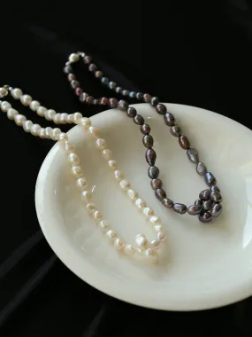 Pearl Loop-Wrapped Grey Necklace