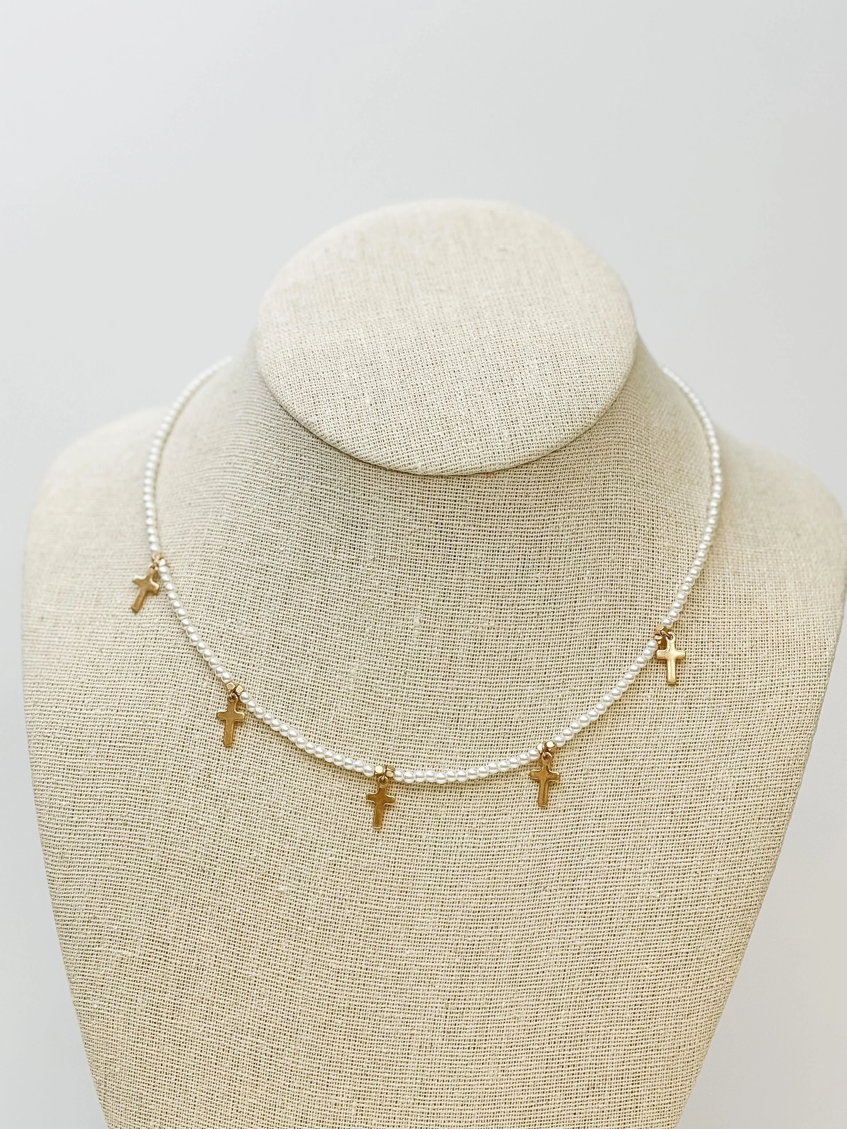 Pearl Strand Cross Station Necklaces