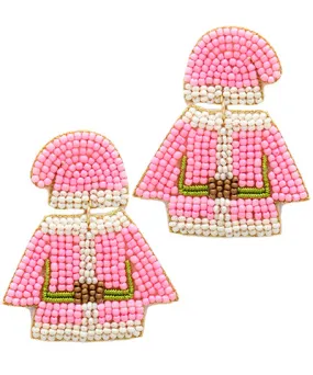 Pink Beaded Santa Jacket & Hat earrings