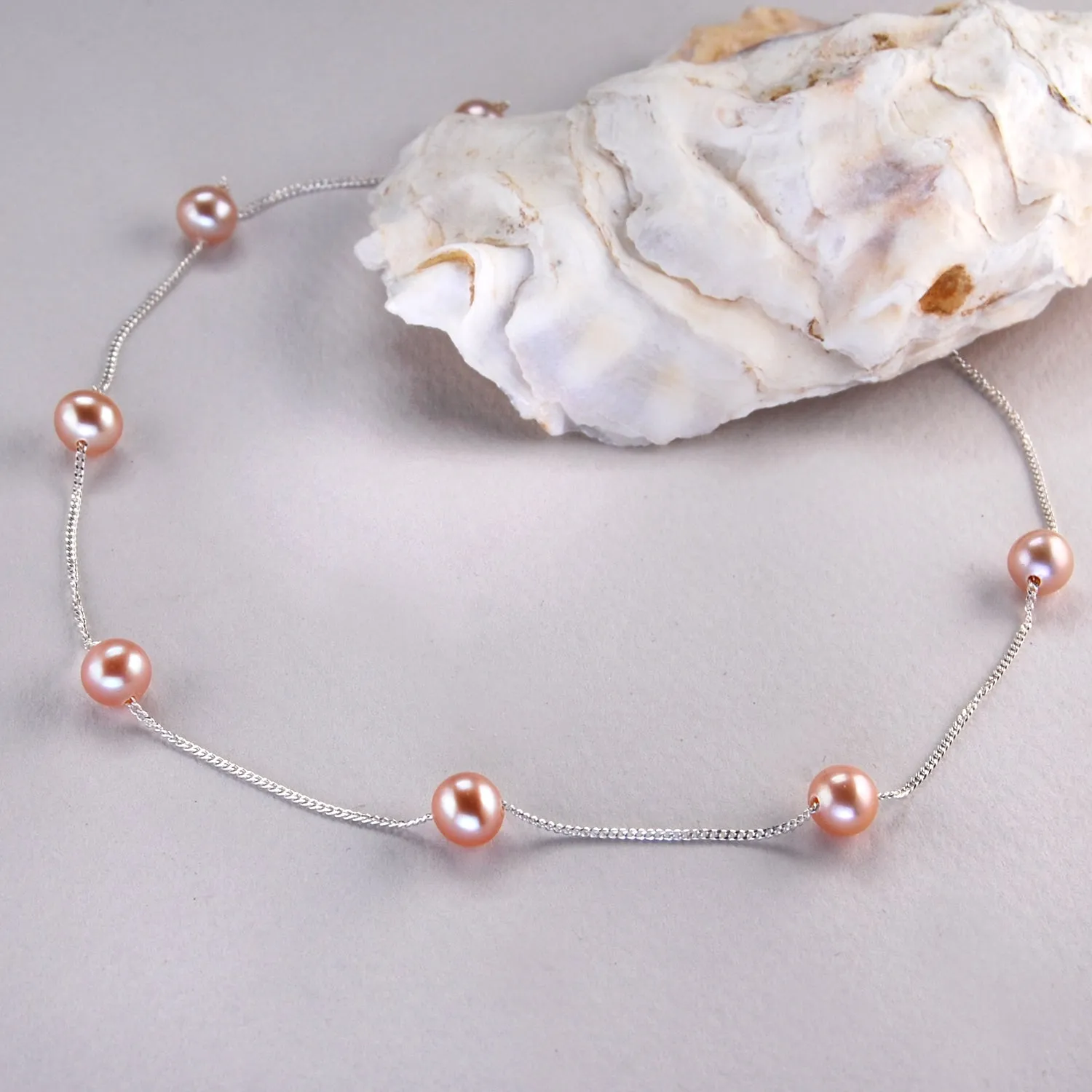 Pink Freshwater Pearl & Chain Necklace