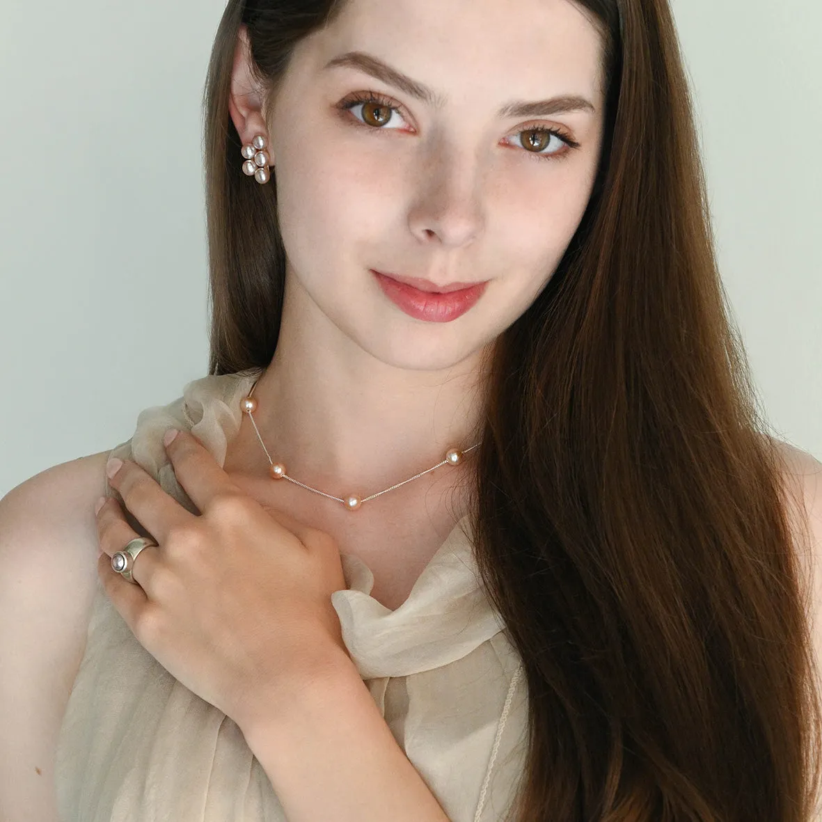 Pink Freshwater Pearl & Chain Necklace