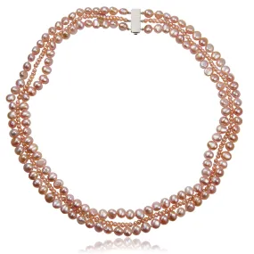 Pink Freshwater Pearl (Mixed Size) 3 Strand Necklace