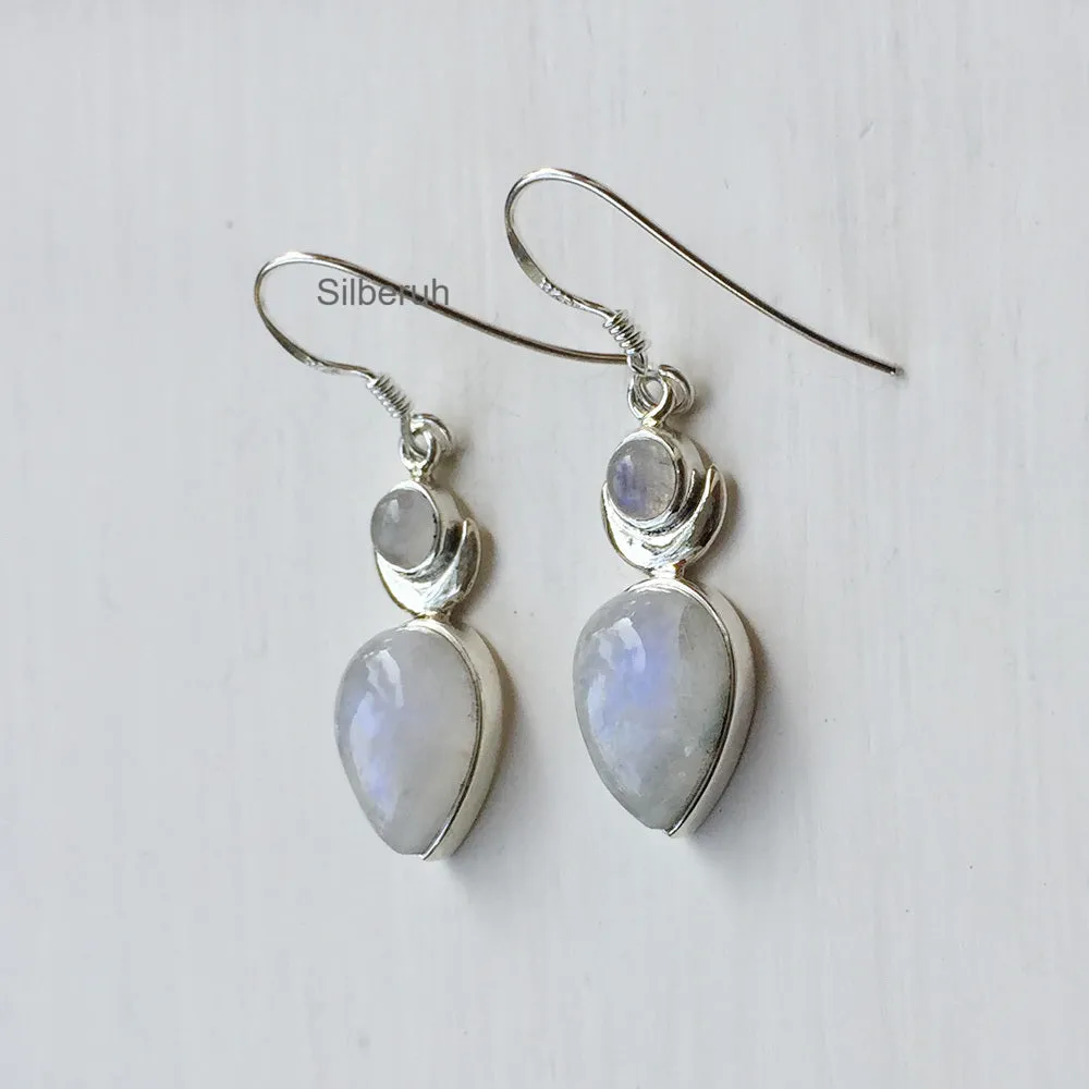 Rainbow Moonstone Chand Silver Earring
