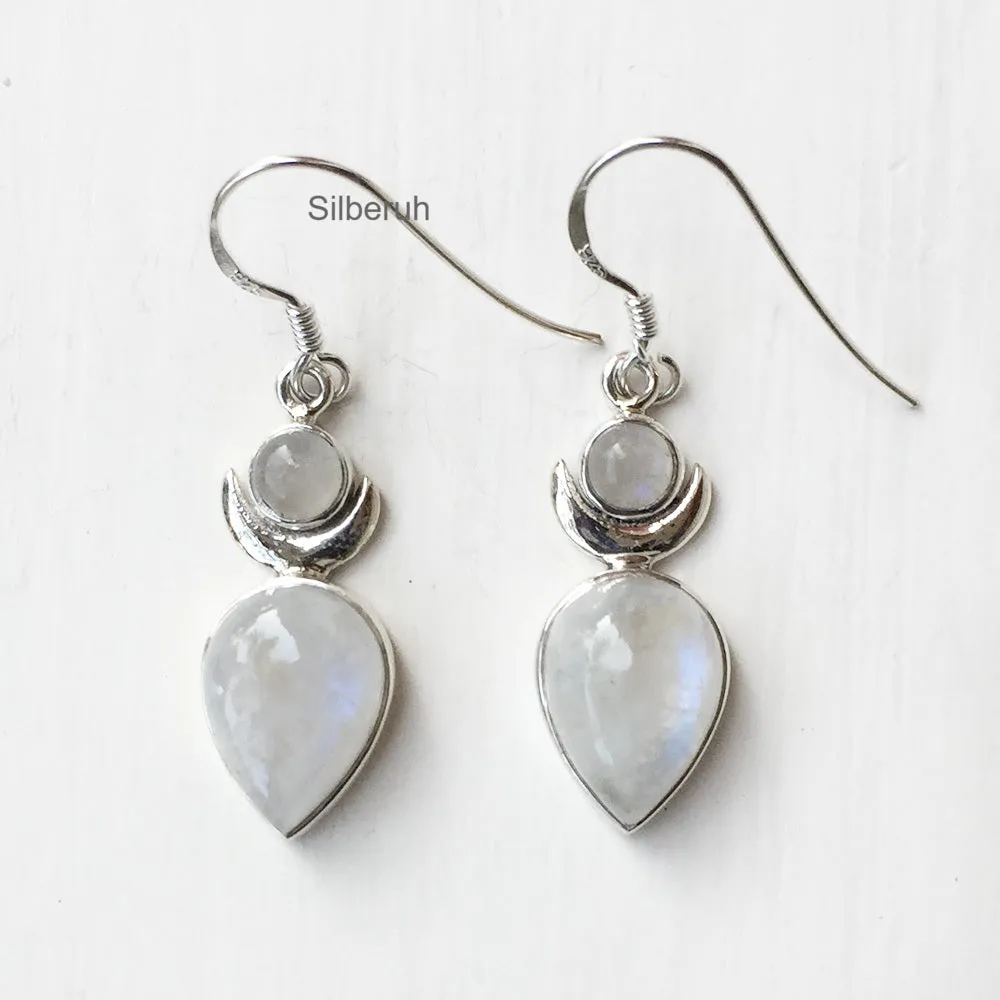 Rainbow Moonstone Chand Silver Earring