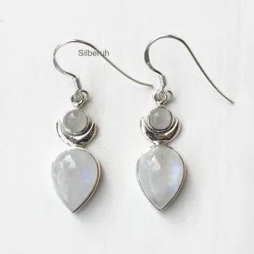 Rainbow Moonstone Chand Silver Earring