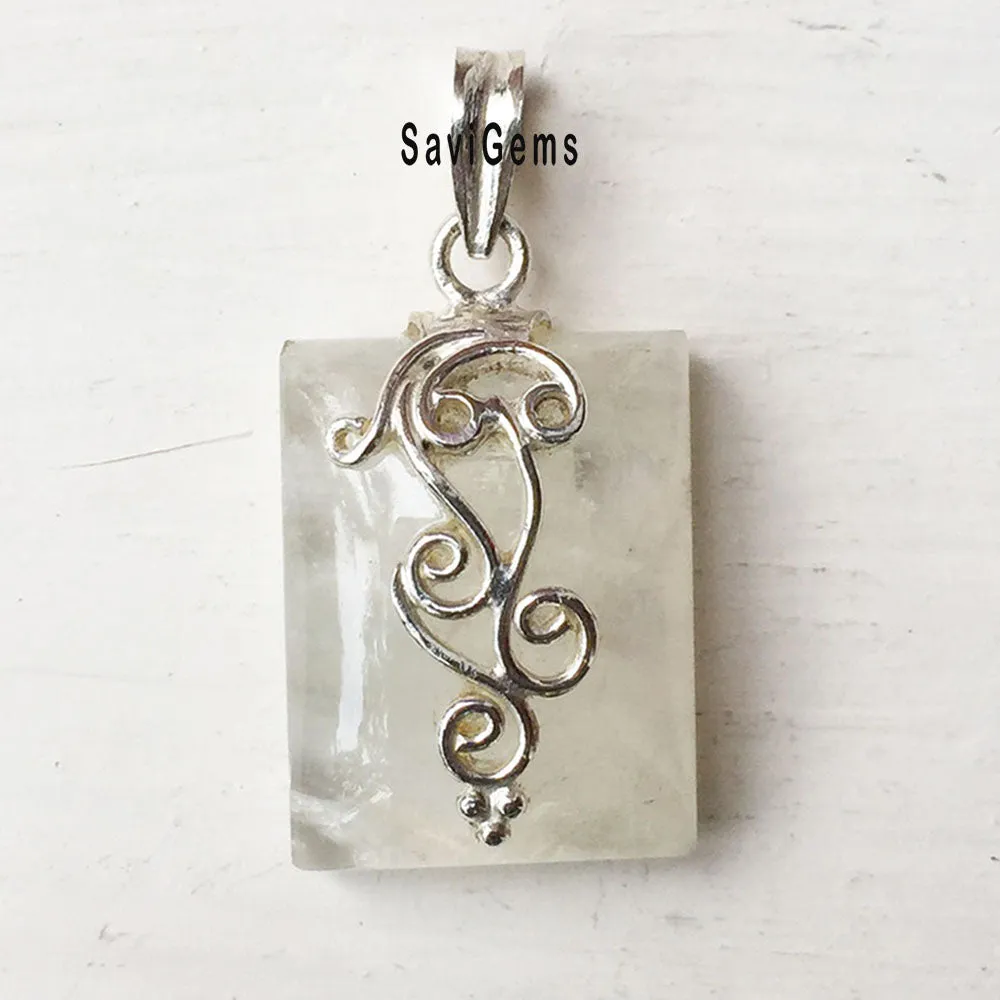 Rainbow Moonstone Ganesha Sterling Silver Pendant