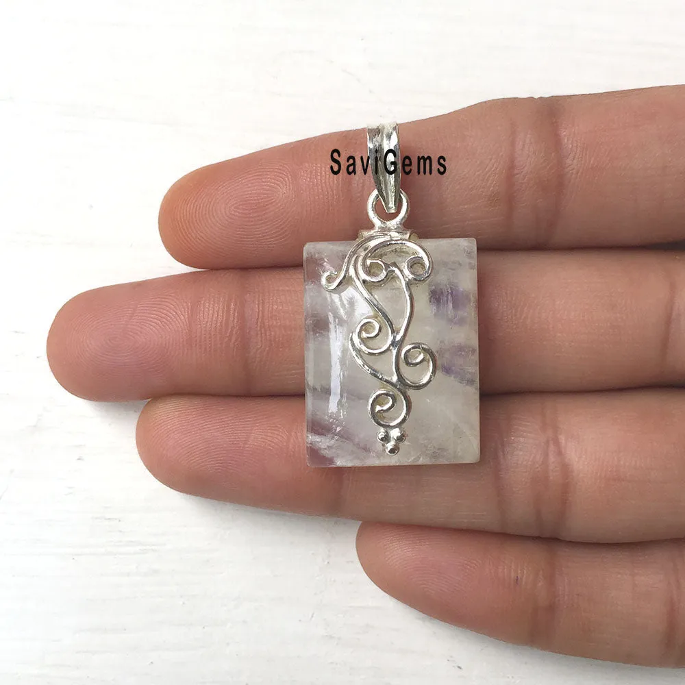 Rainbow Moonstone Ganesha Sterling Silver Pendant