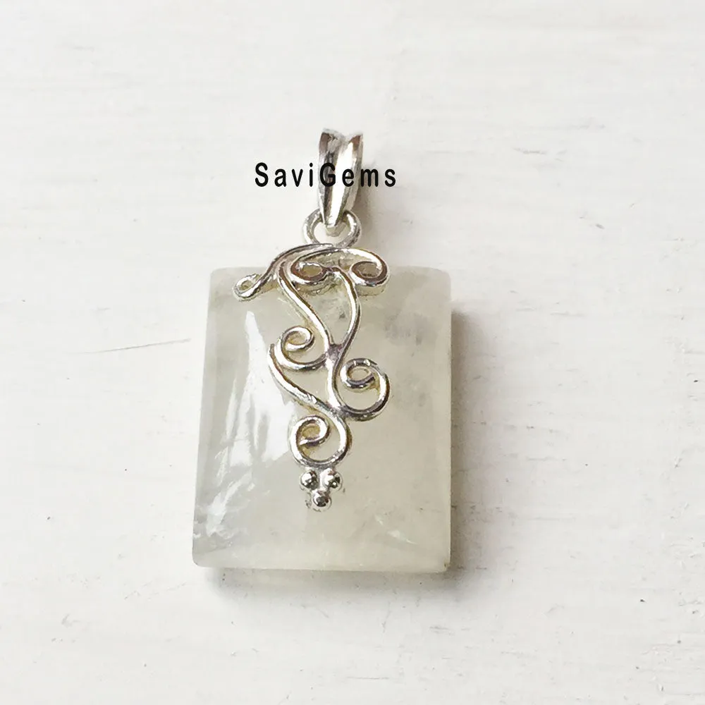Rainbow Moonstone Ganesha Sterling Silver Pendant