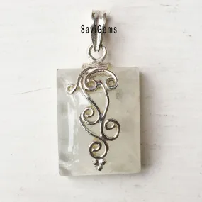 Rainbow Moonstone Ganesha Sterling Silver Pendant