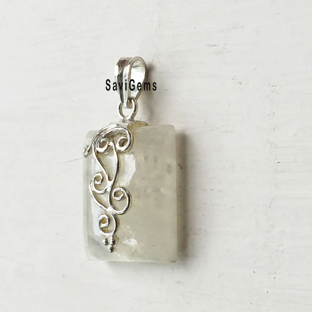 Rainbow Moonstone Ganesha Sterling Silver Pendant