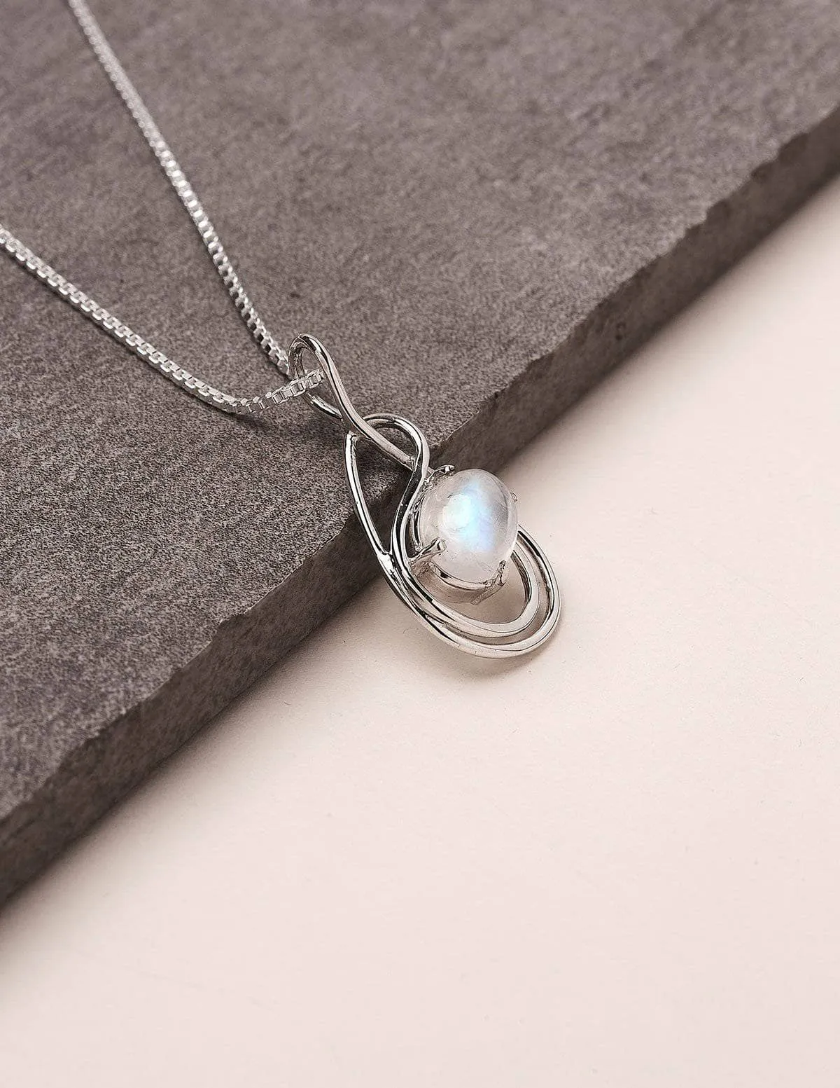 Rainbow Moonstone Silver Wrapped Pendant