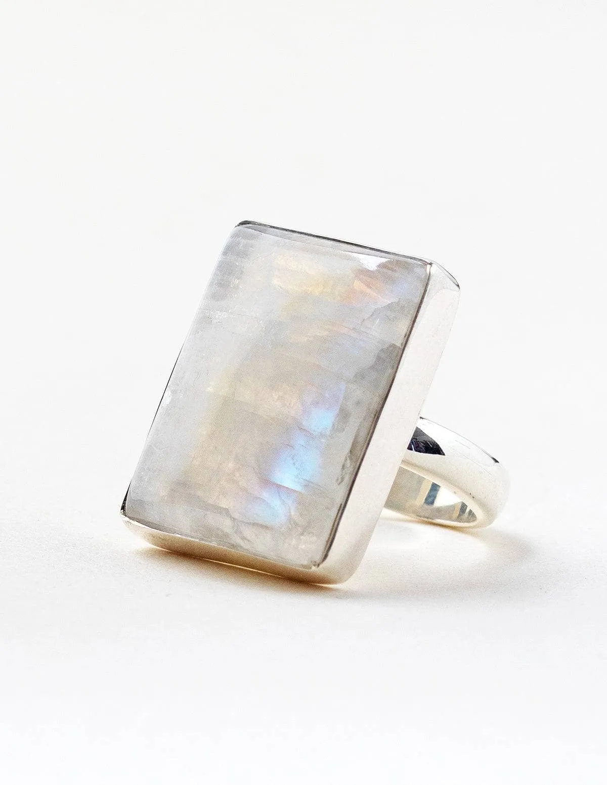 Rainbow Moonstone Square Cut Ring - Adjustable