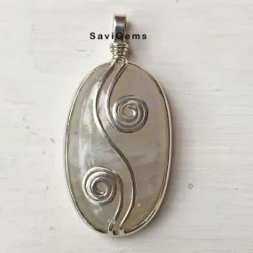 Rainbow Moonstone Swirl Sterling Silver Pendant
