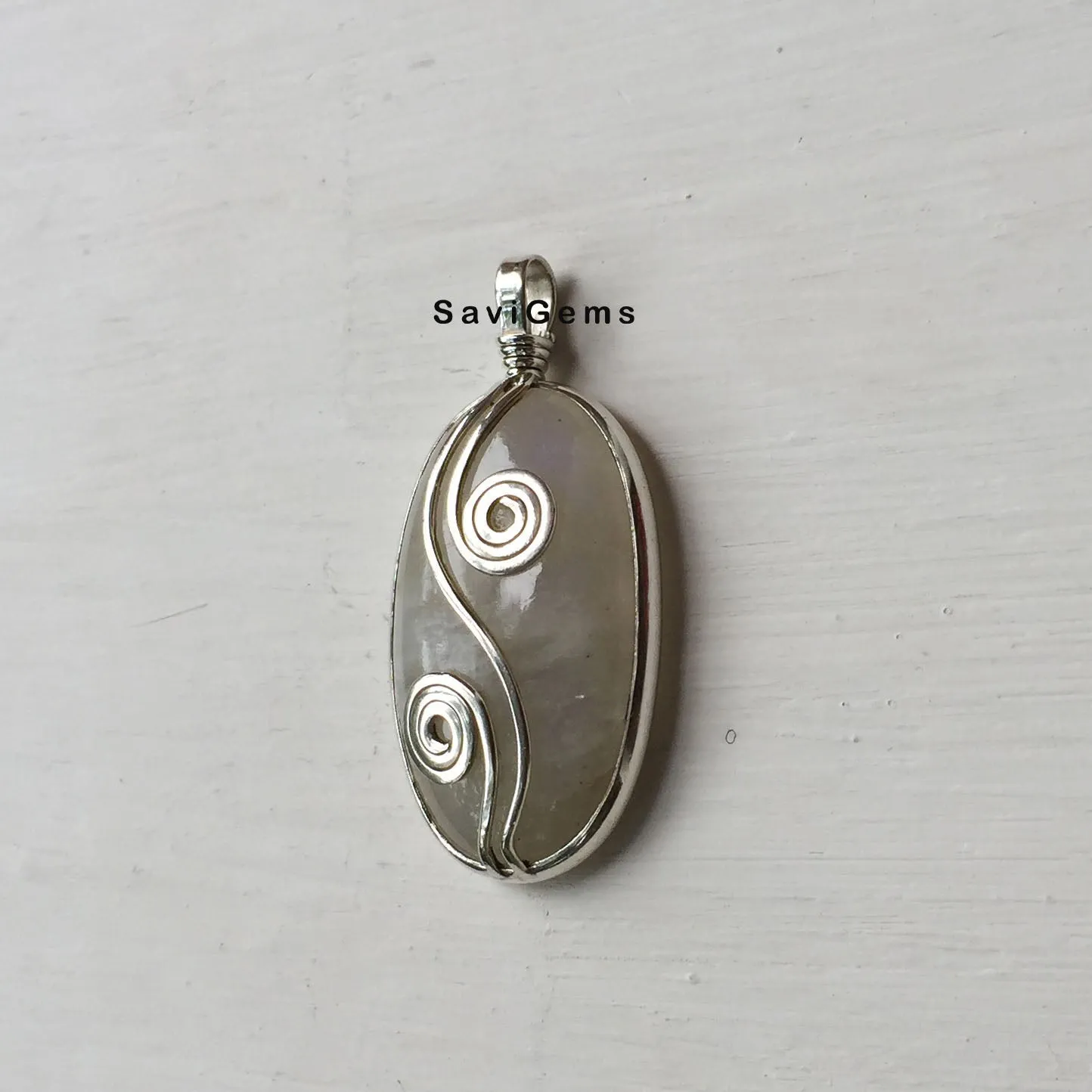 Rainbow Moonstone Swirl Sterling Silver Pendant