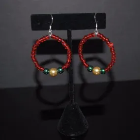 Red Beaded Hoop Earrings