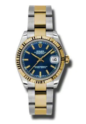 Rolex Datejust Lady 31 Blue Dial Stainless Steel and 18K Yellow Gold Oyster Bracelet Automatic Watch 178273BLSO