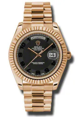 Rolex Day-Date II Black Concentric Dial 18K Everose Gold President Automatic Men's Watch 218235BKCAP 218235BKAP