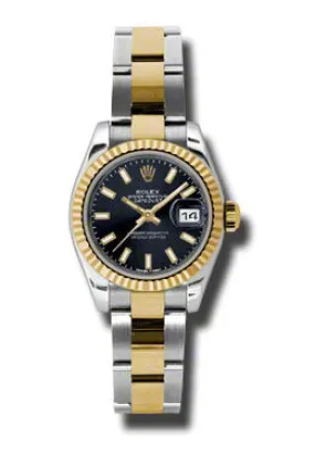 Rolex Lady Datejust 26 Black Dial Stainless Steel and 18K Yellow Gold Oyster Bracelet Automatic Watch 179173BKSO