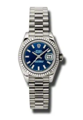 Rolex Lady-Datejust 26 Blue Dial 18K White Gold President Automatic Ladies Watch 179179BLSP