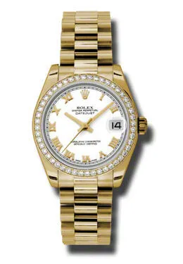Rolex Lady-Datejust 31 White Dial 18K Yellow Gold President Automatic Ladies Watch 178288WRP