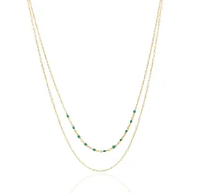 ROXI  DAINTY GOLD DUO GREEN BEADED NECKLACE