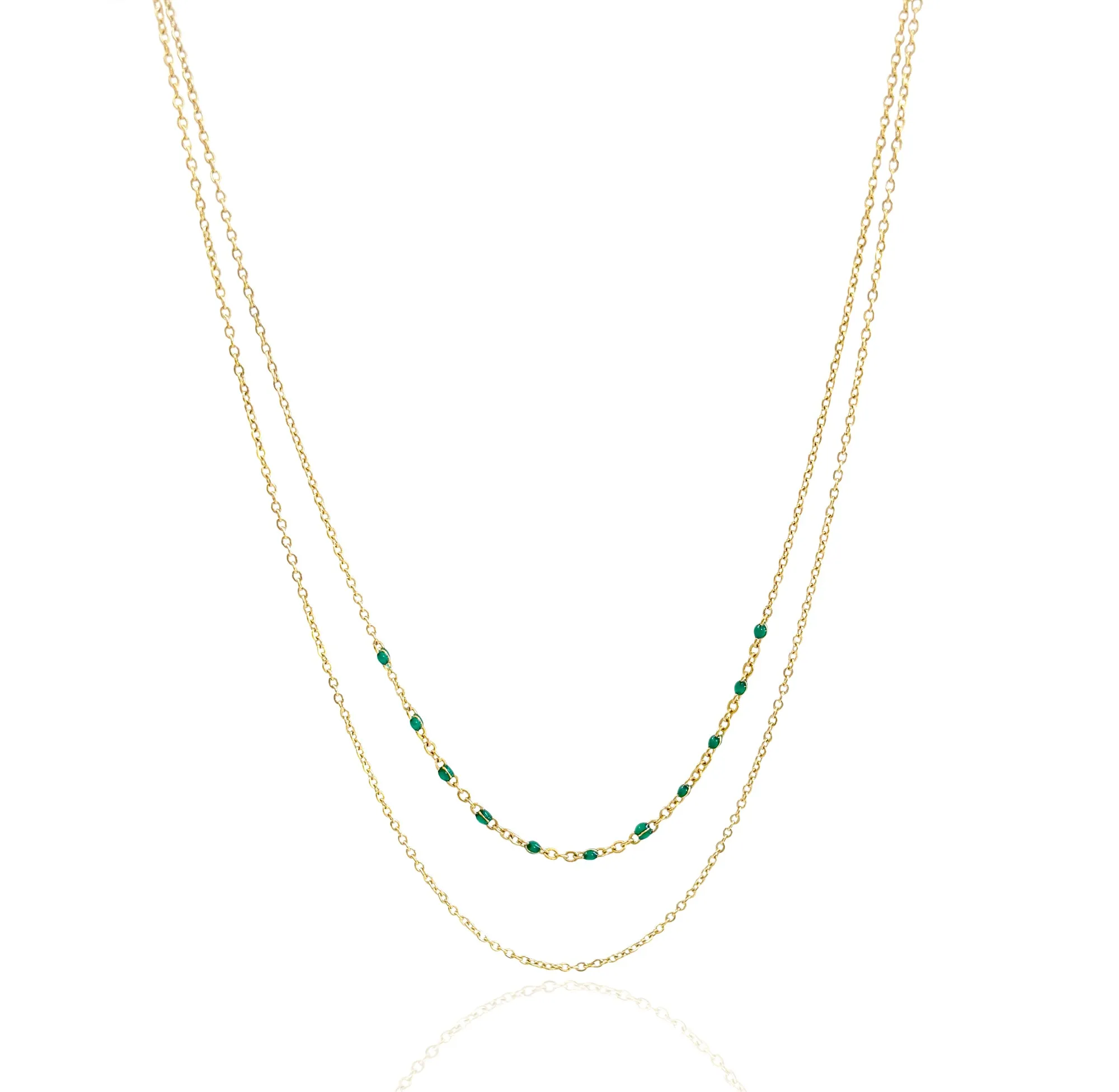 ROXI  DAINTY GOLD DUO GREEN BEADED NECKLACE