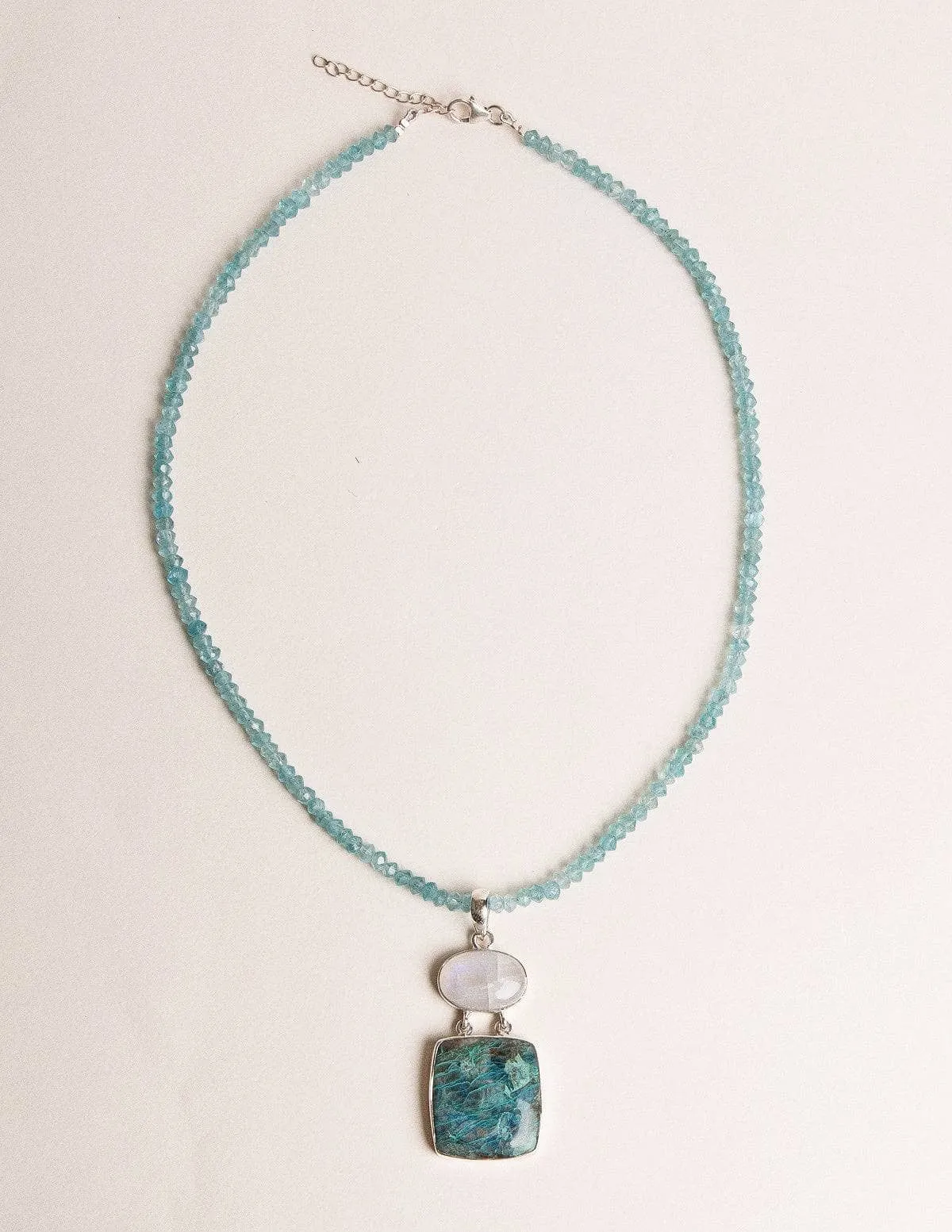 Shattuckite, Moonstone and Blue Apatite Beaded Necklace - One of a Kind