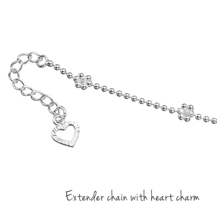 Silver Anklet with Flower and Heart Design
