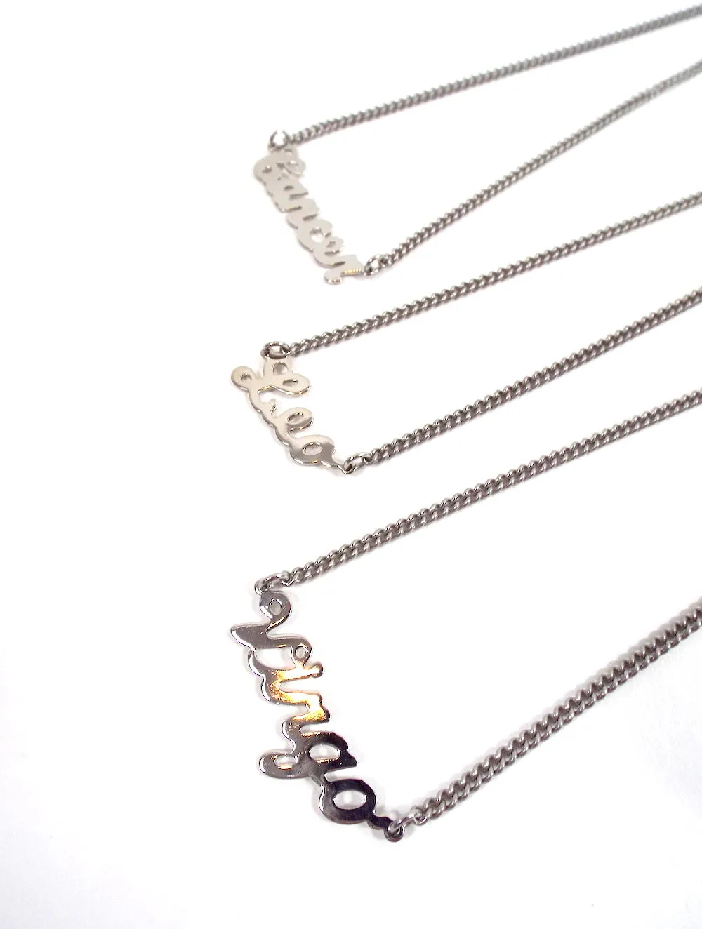 Silver Tone Cursive Zodiac Nameplate Necklace - All Signs Available!