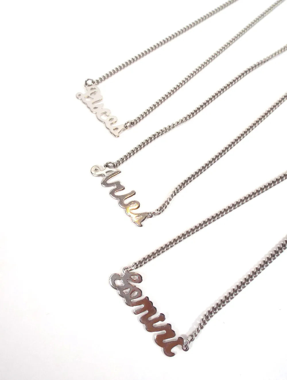 Silver Tone Cursive Zodiac Nameplate Necklace - All Signs Available!