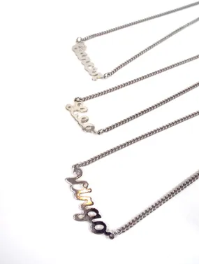 Silver Tone Cursive Zodiac Nameplate Necklace - All Signs Available!
