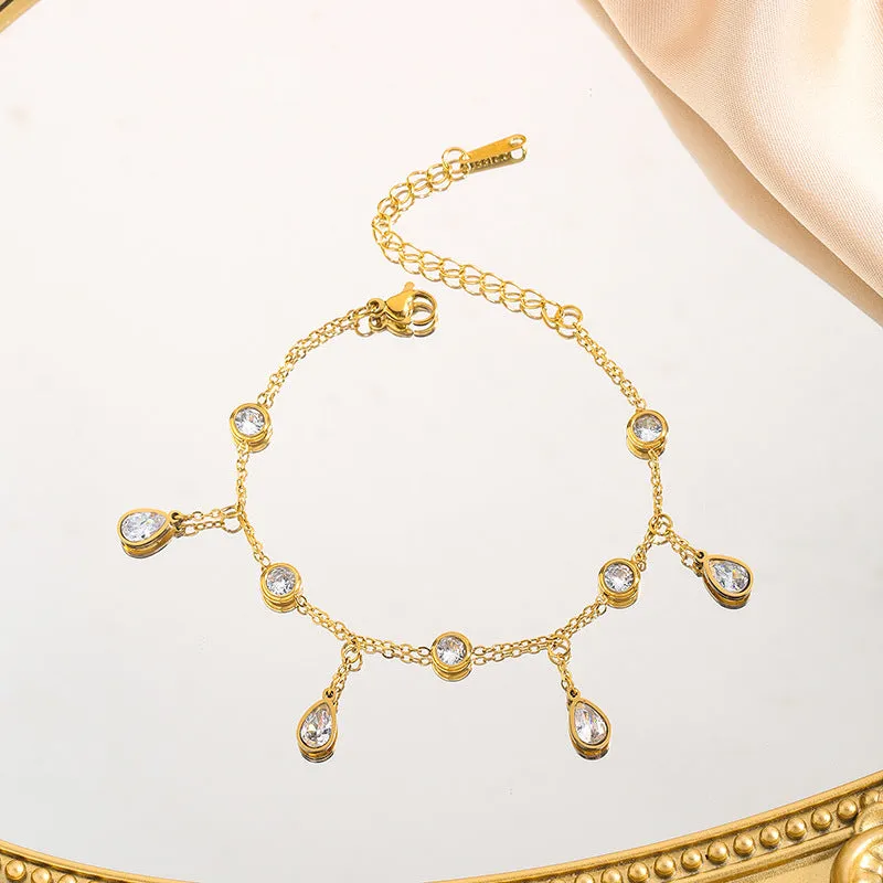 Small Anklet Drop Bezel Round White Bracelet JLTB0559