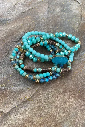 Stacked Blue Beaded Bracelet Set