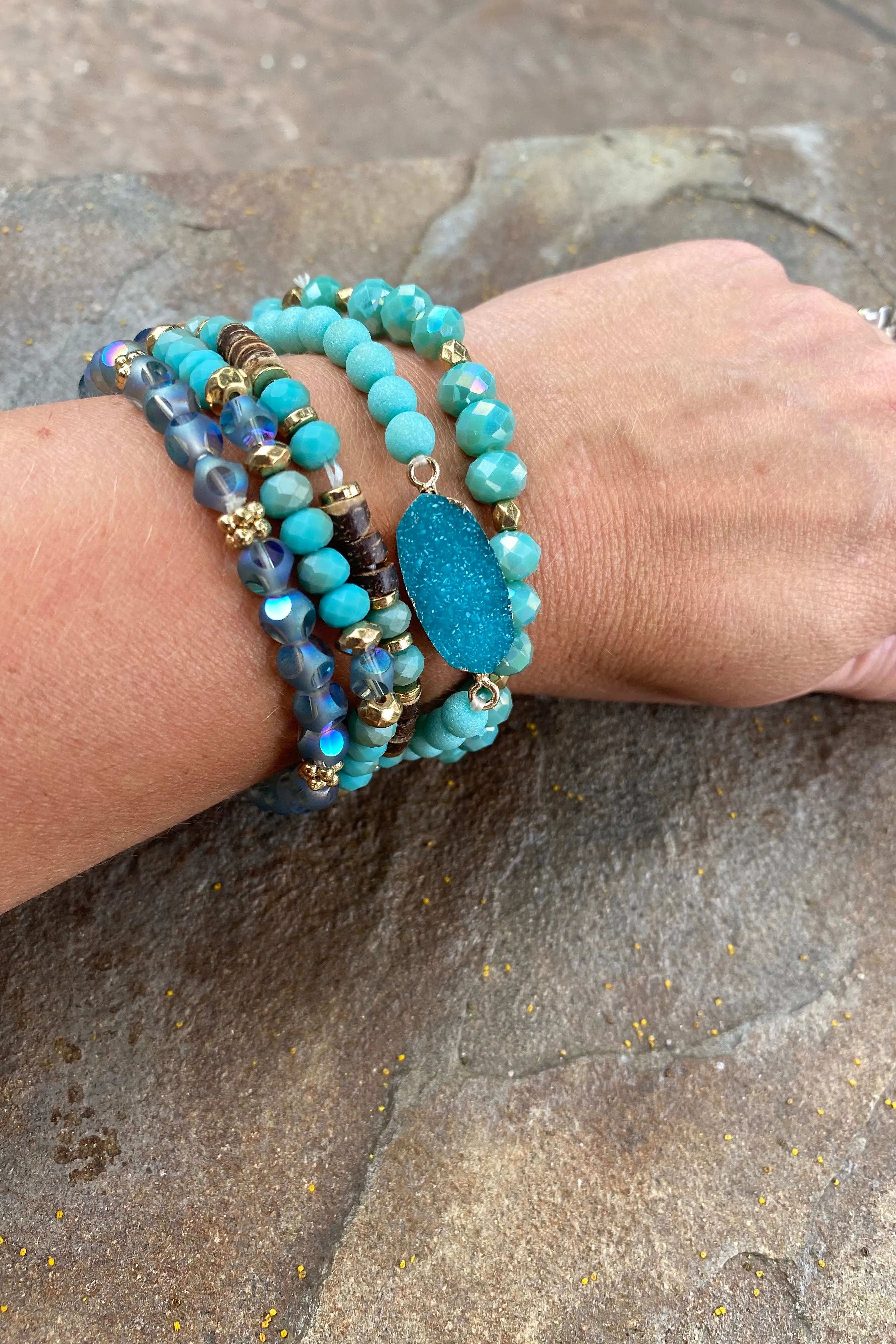 Stacked Blue Beaded Bracelet Set