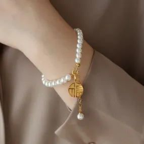 Stainless Steel Pearl Gold Plated White Bracelete jltb0532