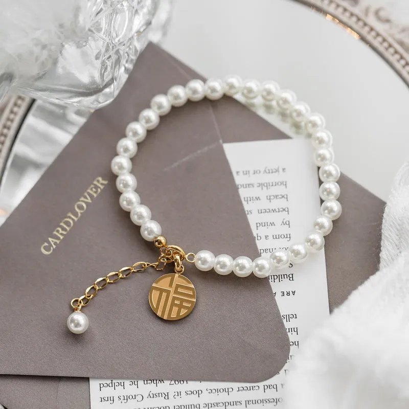 Stainless Steel Pearl Gold Plated White Bracelete jltb0532