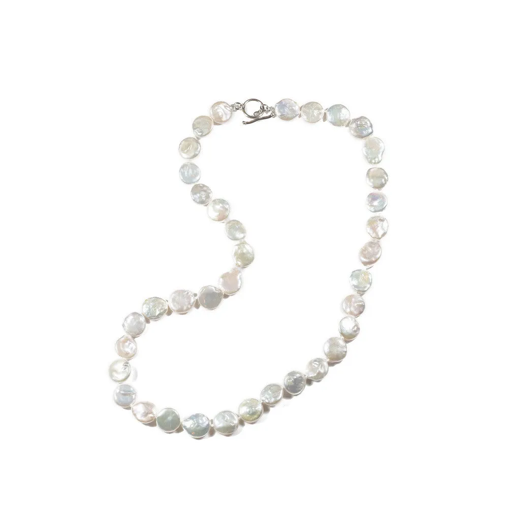 Sterling Silver Coin Pearl Strand Necklace