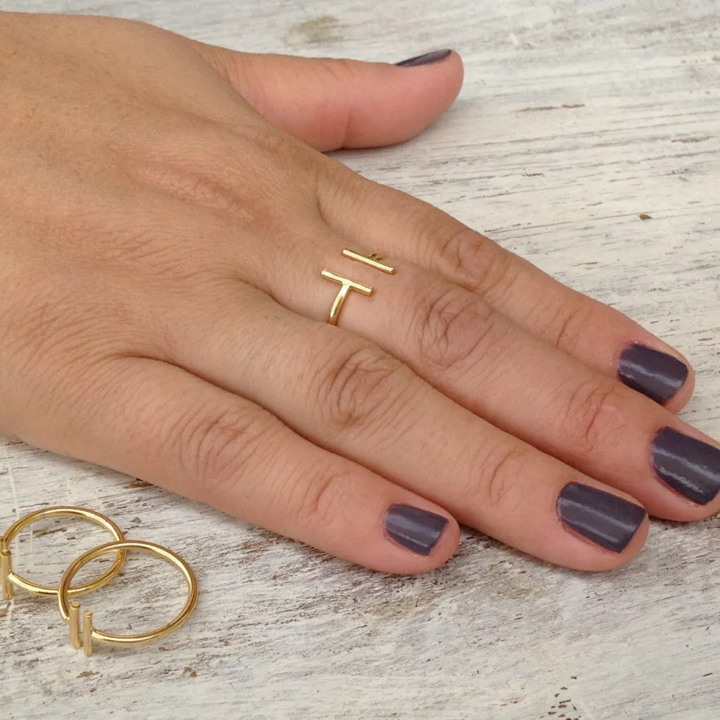 Sterling silver ring double bar ring open bar ring