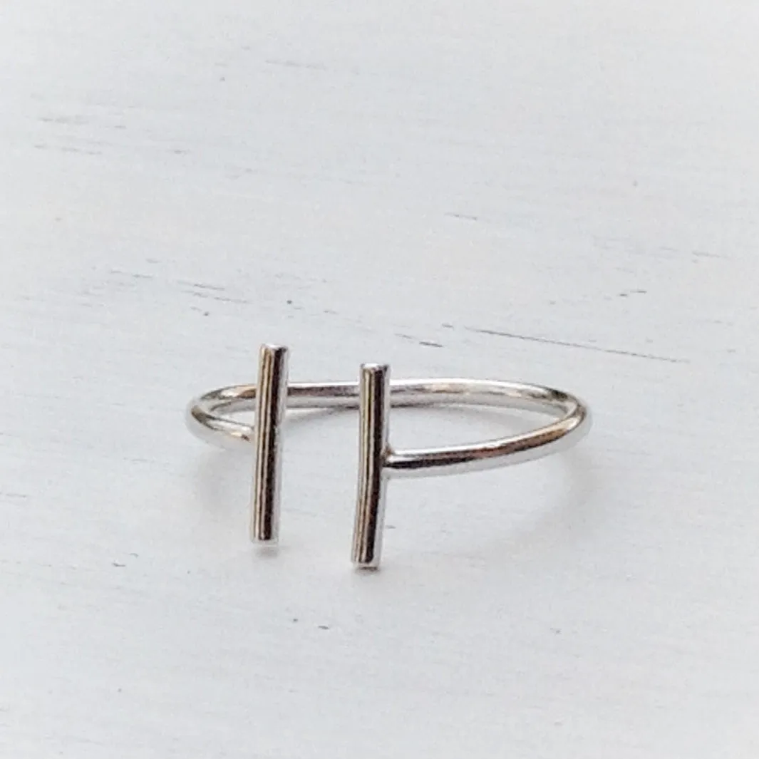 Sterling silver ring double bar ring open bar ring