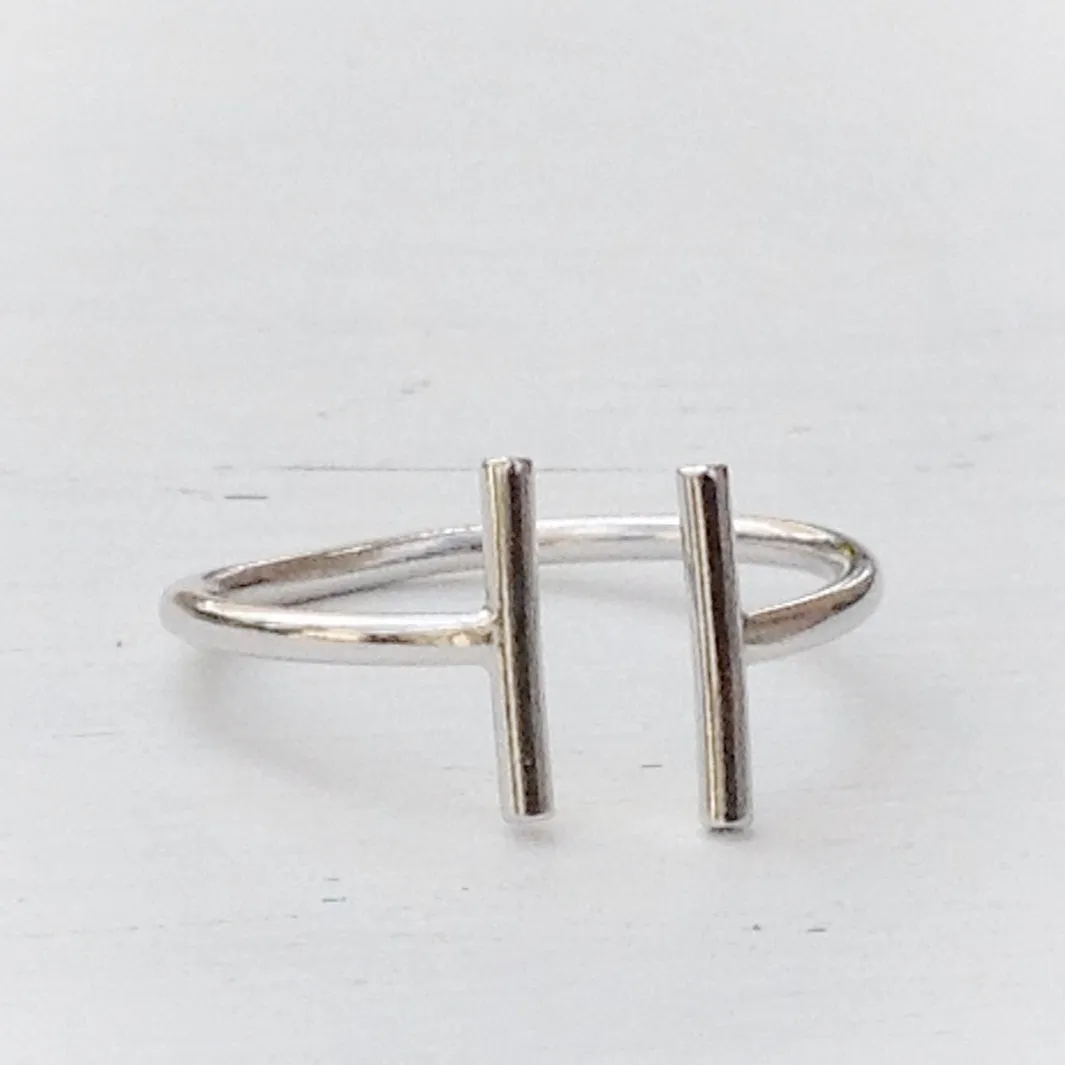 Sterling silver ring double bar ring open bar ring