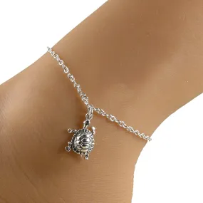 Sterling Silver Turtle Anklet, Sterling Silver Chain Anklet, Turtle Ankle Bracelet